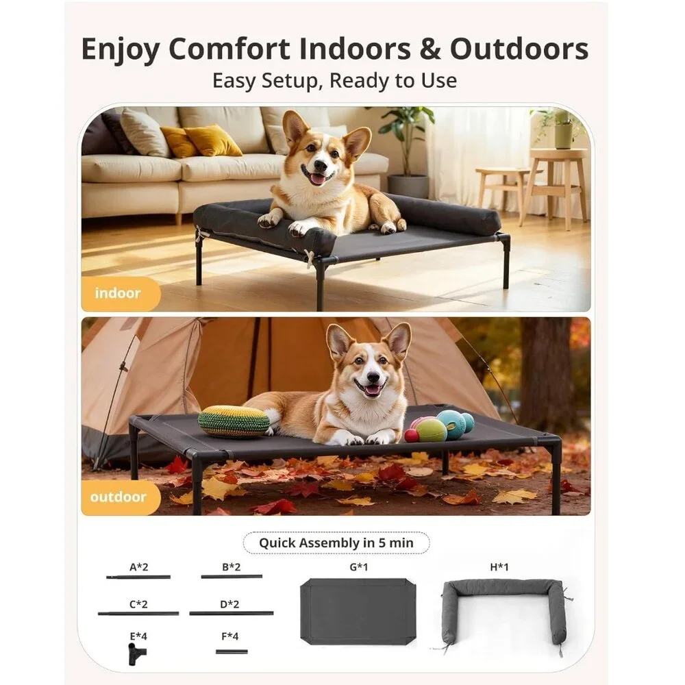 Cooling Elevated Dog Bed, 26.8x34 Raised Dog Bed with Removable Bolster Cushion - Picture 6 of 7